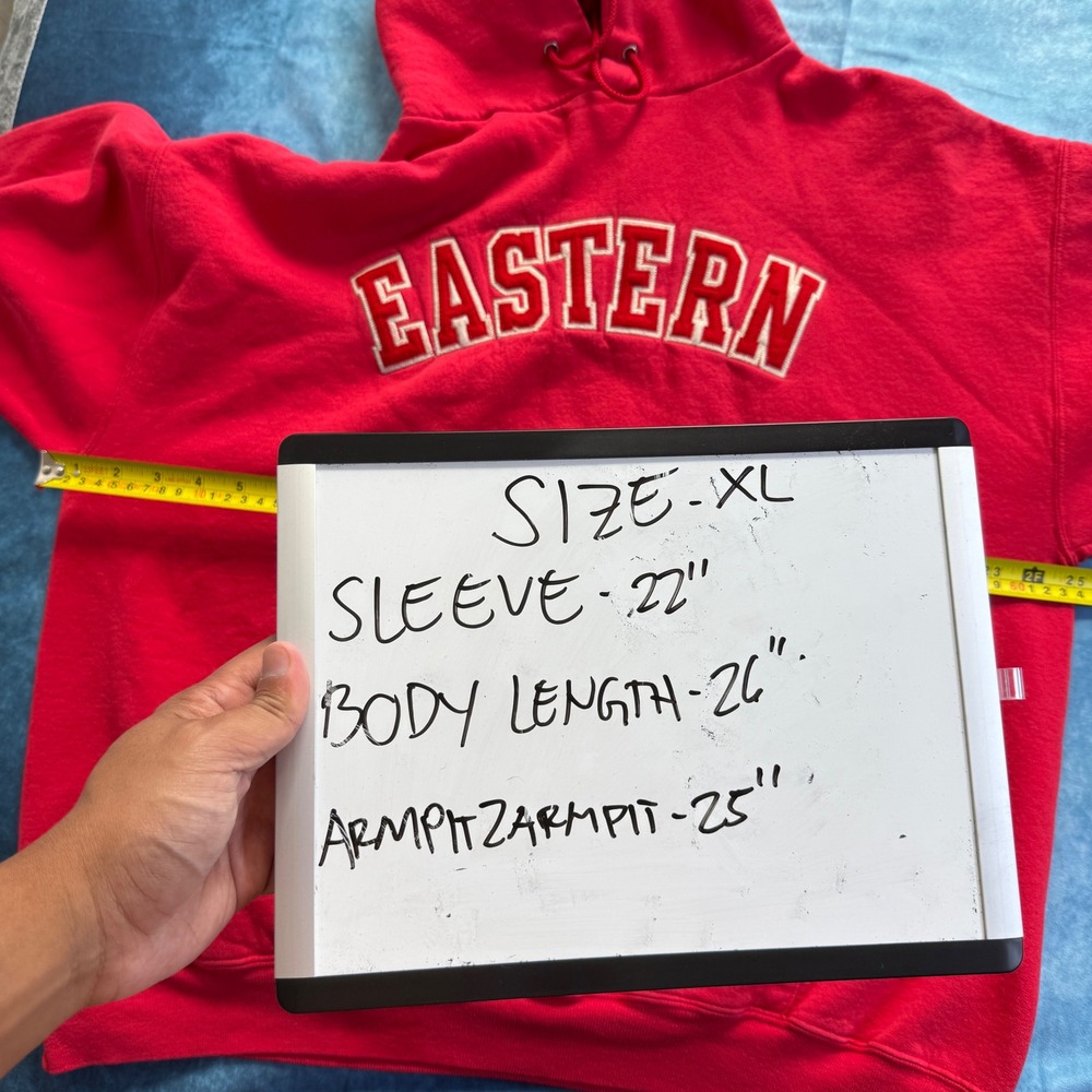 Y2K Champion Eastern College Hoodie Red Pullover Sweatshirt XL USA Style - Picture 7 of 8